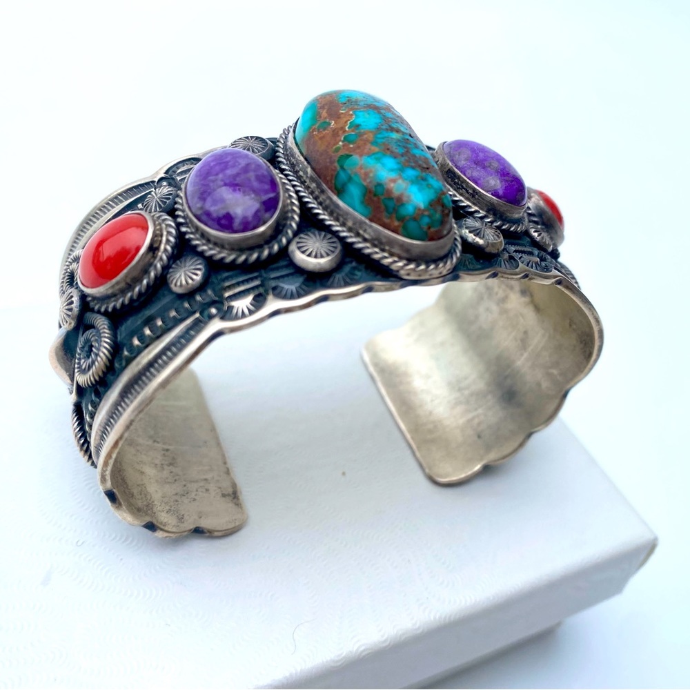 Signed D. Cadman Navajo Sterling Turquoise Hand made Bangle Bracelet